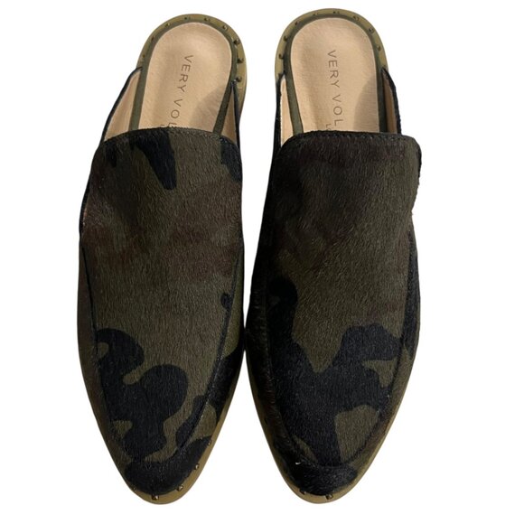 Very Volatile  Green & Black Atwood Calf Hair Slip On Slide Loafer Mules Size 7 - Picture 2 of 11